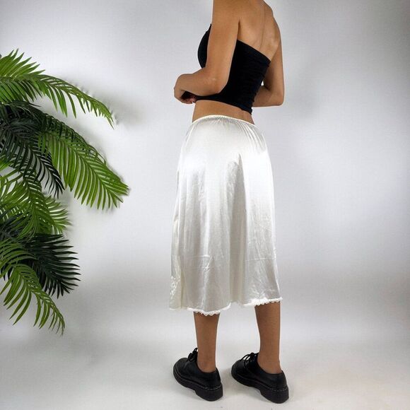 Vintage 90s White Coquette Cottagecore Angelcore Midi Lace Half Slip Skirt / 3X - Picture 3 of 9